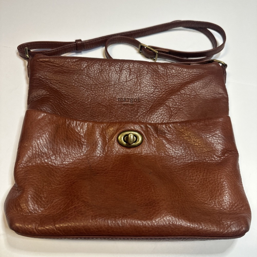 Margot New York Soft Genuine Leather Crossbody Shoulder Bag Purse Brown